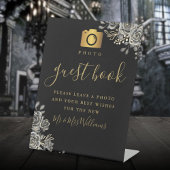Foto Guest Book Black and Gold Gothic Rose Sockelschild