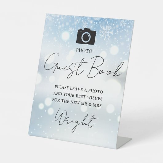 Foto Guest Book Chic Script Winter Wedding Sockelschild (Vorderseite)