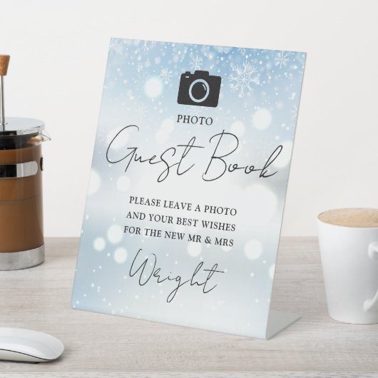 Foto Guest Book Chic Script Winter Wedding Sockelschild (In SItu)