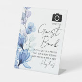 Foto Guest Book Dusty Blue Floral Wedding Sockelschild (Vorderseite)