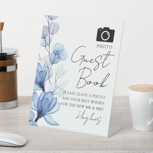 Foto Guest Book Dusty Blue Floral Wedding Sockelschild (In SItu)