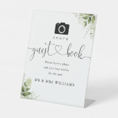 Foto Guest Book Greenery Blumenschrift Sockelschild (Vorderseite)