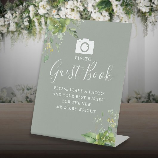 Foto Guest Book Greenery Sage Green Wedding Sockelschild