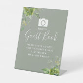 Foto Guest Book Greenery Sage Green Wedding Sockelschild (Vorderseite)