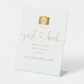 Foto Guest Book Modern Elegantes Gold Script Sockelschild (Vorderseite)
