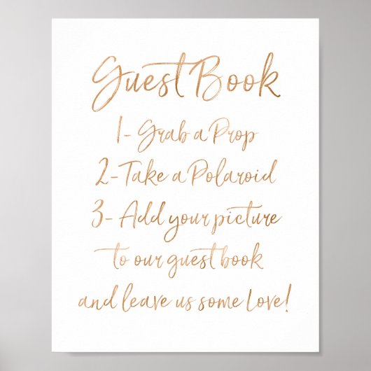 Foto Guest Book | Stilvolle Goldene Rose Letted Poster (Vorne)