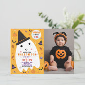 Foto Halloween Geburtstag Happy Ghost Einladung (Stehend Vorderseite)
