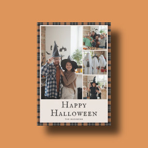 Foto Halloween Kariert Tartan Orange Schwarz Feiertagskarte