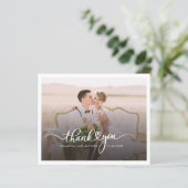Foto Hand-Buchstaben Hochzeit Dankeschön-Karte (Stehend Vorderseite)
