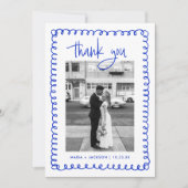 Foto Hand Drawn French Blue Wedding Dankeskarte (Vorderseite)