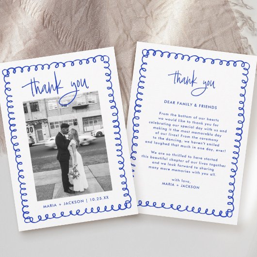 Foto Hand Drawn French Blue Wedding Dankeskarte