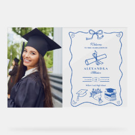 Foto Hand Drawn Illustriert Blue Graduation Party Acrylschild