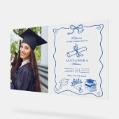 Foto Hand Drawn Illustriert Blue Graduation Party Acrylschild (Winkel)