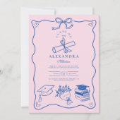 Foto Hand gezogen Illustriert Pink & Blue Grad Einladung (Vorderseite)