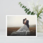 Foto handgeschriebene moderne Hochzeit Dankeskarte (Stehend Vorderseite)