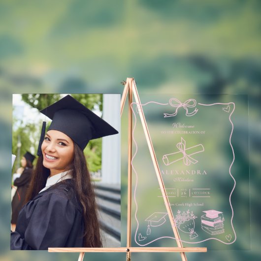 Foto Handgezeichnete Illustriert-rosa Absolventen Acrylschild (Neutral)