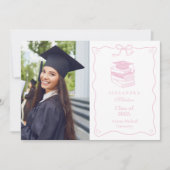 Foto Handgezeichnete Illustriert-rosa Absolventen Ankündigung (Vorderseite)
