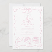 Foto Handgezeichnete Illustriert-rosa Absolventen Einladung (Vorderseite)