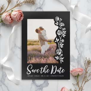 Foto Handgezeichnete Rose Schwarz-weiß Romantische Save The Date