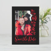 Foto Handgezeichnete Rote Rosen Schwarz Bold einfa Save The Date (Stehend Vorderseite)