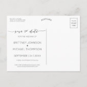 Foto handschriftlich Minimal Weiß Save the Date Ankündigungspostkarte (Rückseite)