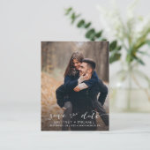 Foto handschriftlich Minimal Weiß Save the Date Ankündigungspostkarte (Stehend Vorderseite)