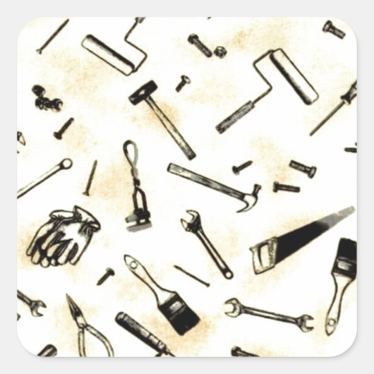 Foto "Handwerkzeuge für phantastische Tischler" Quadratischer Aufkleber (Vorderseite)