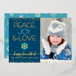 Foto Hanukkah Peace Joy Liebe Snowflake Real Gold Folien Feiertagskarte