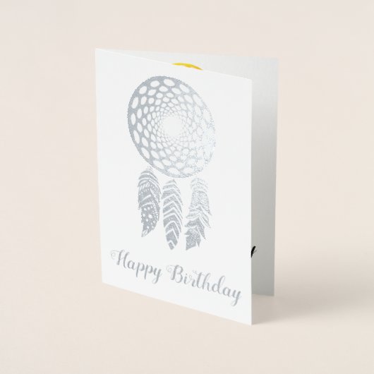 Foto Happy Birthday Silver Foil Feathers Card Folienkarte (Vorderseite)