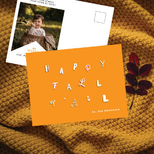 Foto "Happy Fall Y'all" Orange Feiertagspostkarte