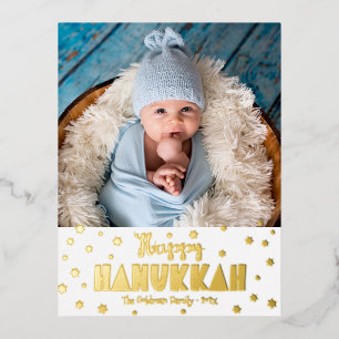 Foto Happy Hanukkah Modern Whimsical Real Gold Folien Feiertagspostkarte