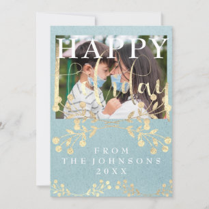 Foto Happy Holiday Rustic Blue Kraft Feiertagskarte