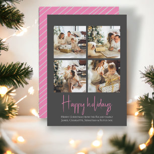 Foto Happy Holidays Weihnachtsvorlage Grau Pink Feiertagskarte