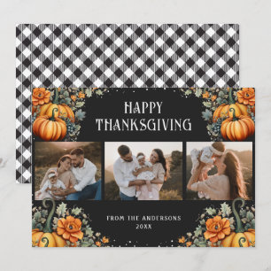 Foto Happy Thanksgiving Card Pumpkins Floral Feiertagskarte