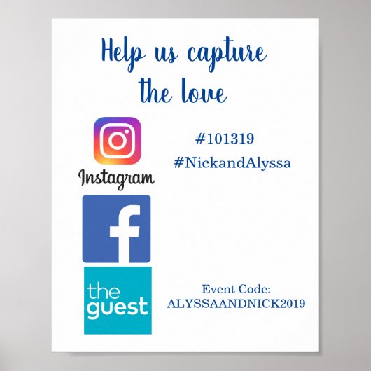 Foto-Hashtag-Hochzeitsinformationen Poster (Vorne)