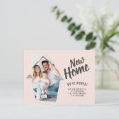 Foto Haus neue Zuhause typografie rosa bewegen Ankündigungspostkarte (Stehend Vorderseite)