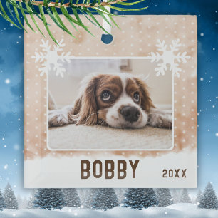 Foto Haustier Name Snowflake Wasserfarbe Weihnacht Ornament Aus Glas