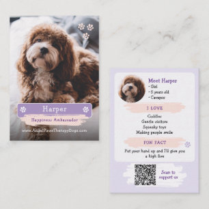 Foto Haustier Trading Card, QR-Code Therapiehund Telefonnummerkarte