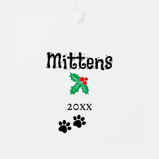 Foto Haustier Weihnachtskatze Kätzchen Name Ornament Aus Metall (Rückseite)