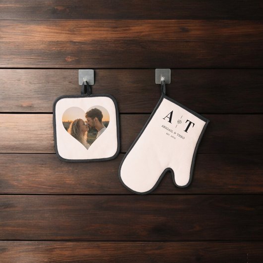 Foto Heart Luxury Monogram Blush Ofenhandschuh & Topflappen-Set