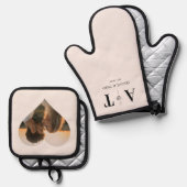Foto Heart Luxury Monogram Blush Ofenhandschuh & Topflappen-Set (Vorderseite/Rückseite)