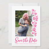 Foto Hellrosa Handgezeichnete Rose Romantische Ein Save The Date (Vorderseite)