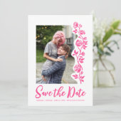 Foto Hellrosa Handgezeichnete Rose Romantische Ein Save The Date (Stehend Vorderseite)
