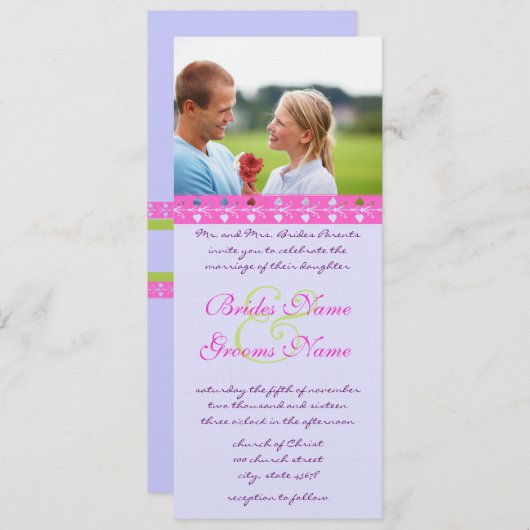 Foto Hellrosa und Limone Trim Hochzeit Einladung (Vorne/Hinten)