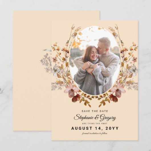 Foto Herbst Boho Wildblume Hochzeit speichern das  Save The Date (Vorne/Hinten)