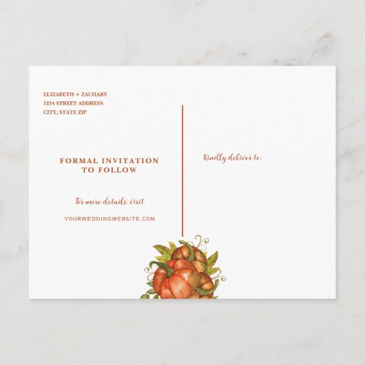 Foto Herbstkürme fallen Save the Date Ankündigungspostkarte (Rückseite)