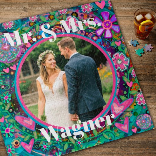 Foto Herz Blume Rosa Hübsch Mr. Wedding Puzzle