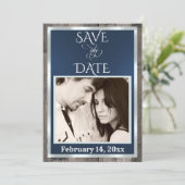 Foto & Herz - Dunkelblau Save The Date (Stehend Vorderseite)
