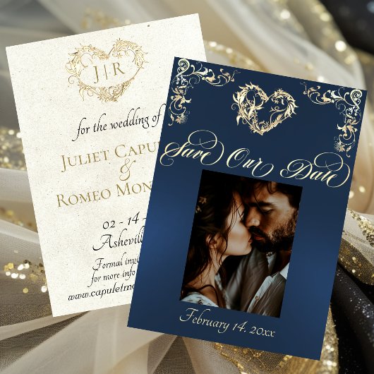 Foto & Herz Monogramm - Blau Save The Date