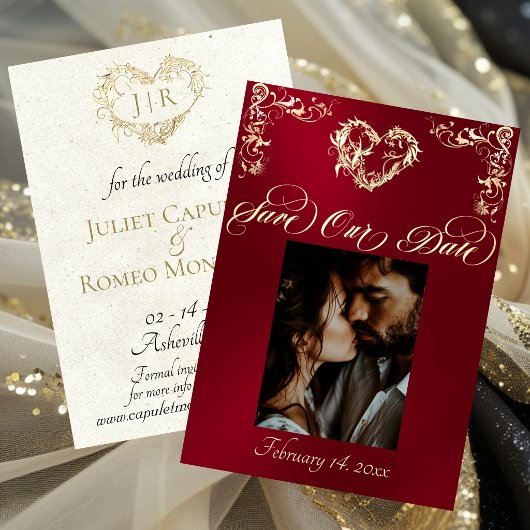 Foto & Herz Monogramm - Rot Save The Date